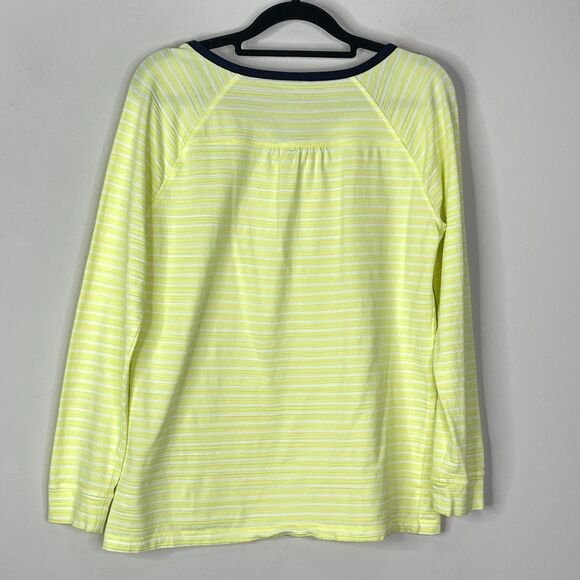 T by Talbots Split Neck Striped Long Sleeve Tee Women's Size Medium Petite - Picture 2 of 6
